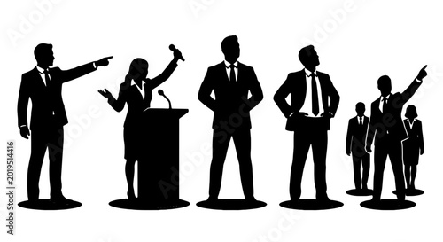 Fotografía Silhouette Business Leaders, Diverse Team, Public Speaking, Leadership, Teamwork
