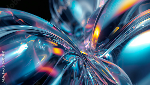 Abstract holographic glass wallpaper featuring ultra smooth iridescent gradient reflections, translucent curved glass arcs, and rainbow prism light leaks in a futuristic luxury composition.
