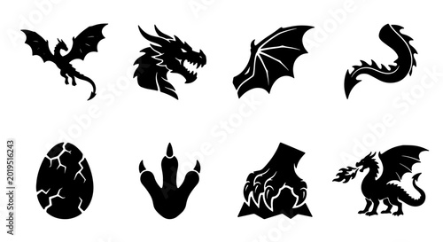 Foto Mythical Dragon Elements Collection, Fantasy Creature Icons, Magical Beast Graph