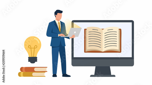 Businessman gaining knowledge and ideas through online learning technology