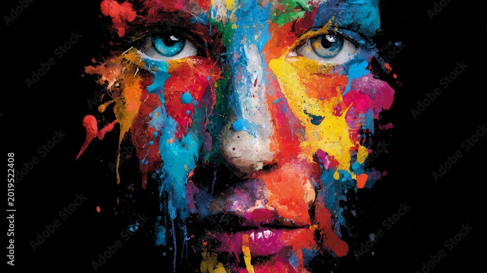 Fototapeta premium Abstract face made of colorful paint splashes 