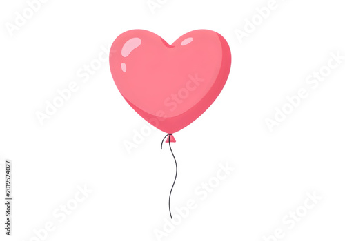 Pink heart-shaped balloon floating in sky isolated on transparent background, isolated on white background