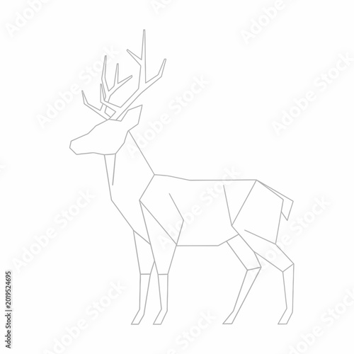 Origami Deer Silhouette, Geometric Stag Outline, Minimalist Animal Art, Vector Line Drawing