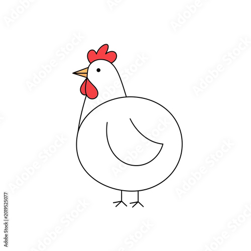 Simple White Chicken Illustration on White Background