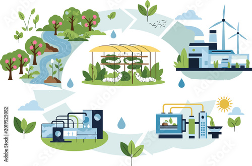 Foto Silk production life cycle infographic chart showing silkworm farming factory ma