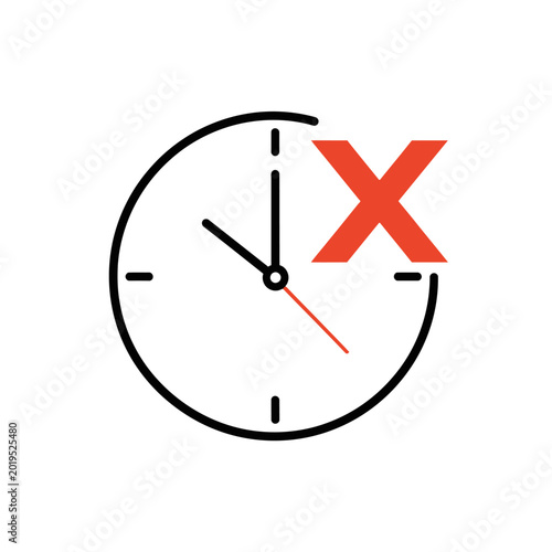 Clock with Red X Mark - Time Management, Deadline, No Time, Cancelled Event
