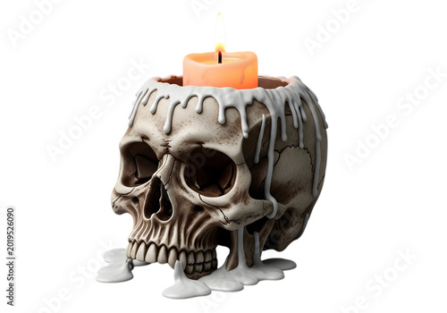 3D skull with pumpkin decoration for Halloween isolated on transparent background, isolated on white background