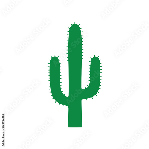 Green Saguaro Cactus Silhouette Isolated on White Background