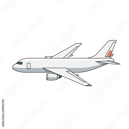 Modern White Jet Airplane Flying Isolated on White Background, Side View