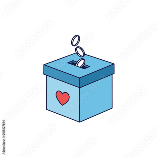 Canvas Print Donation Box with Coins Falling into Slot, Heart Symbol, Charity Concept