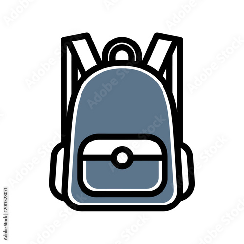 Minimalist backpack icon, simple blue rucksack illustration, travel bag symbol