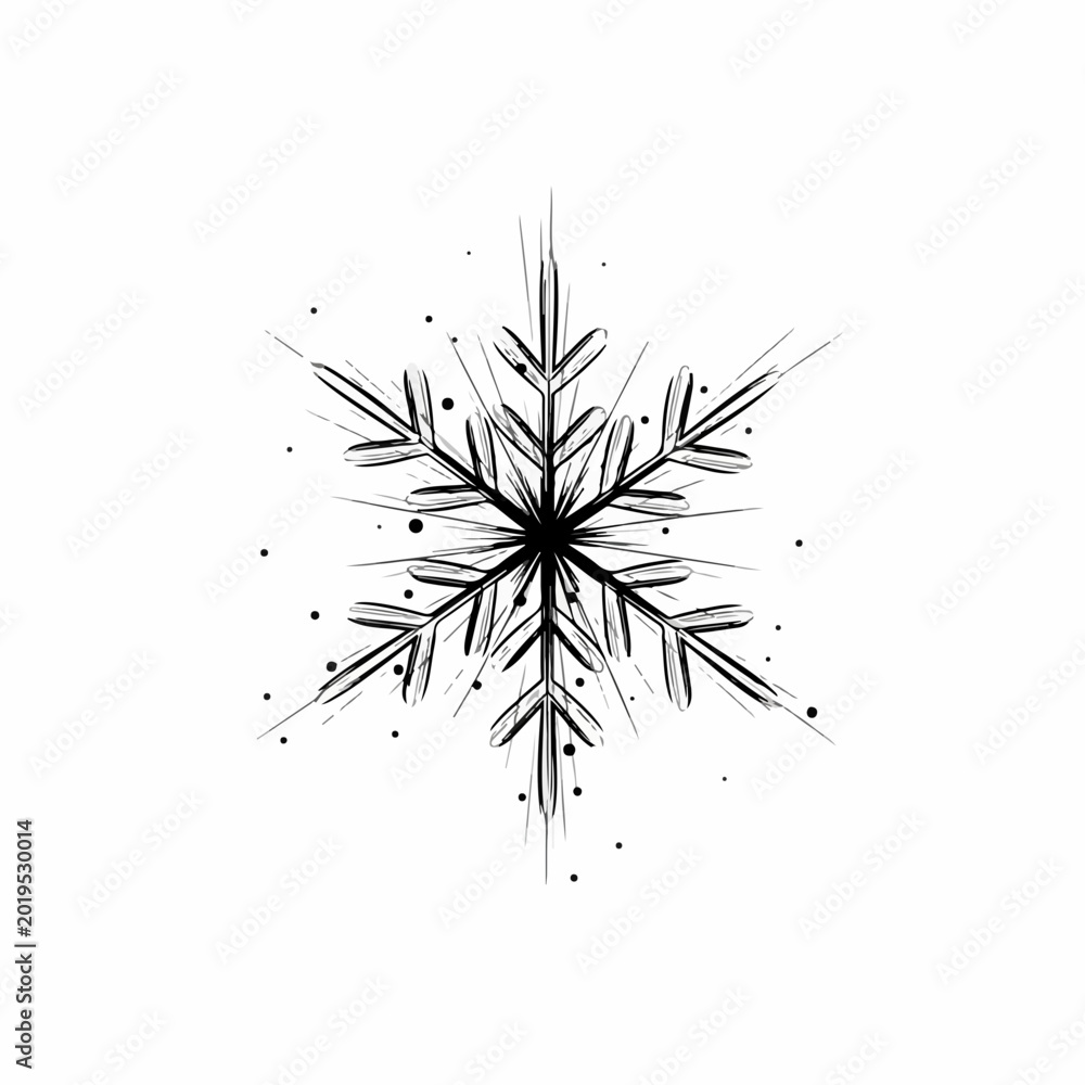 Fototapeta premium Winter snowflake vector illustration with intricate geometric design and fine line details. Minimalist holiday snowflake pattern for festive graphic design.