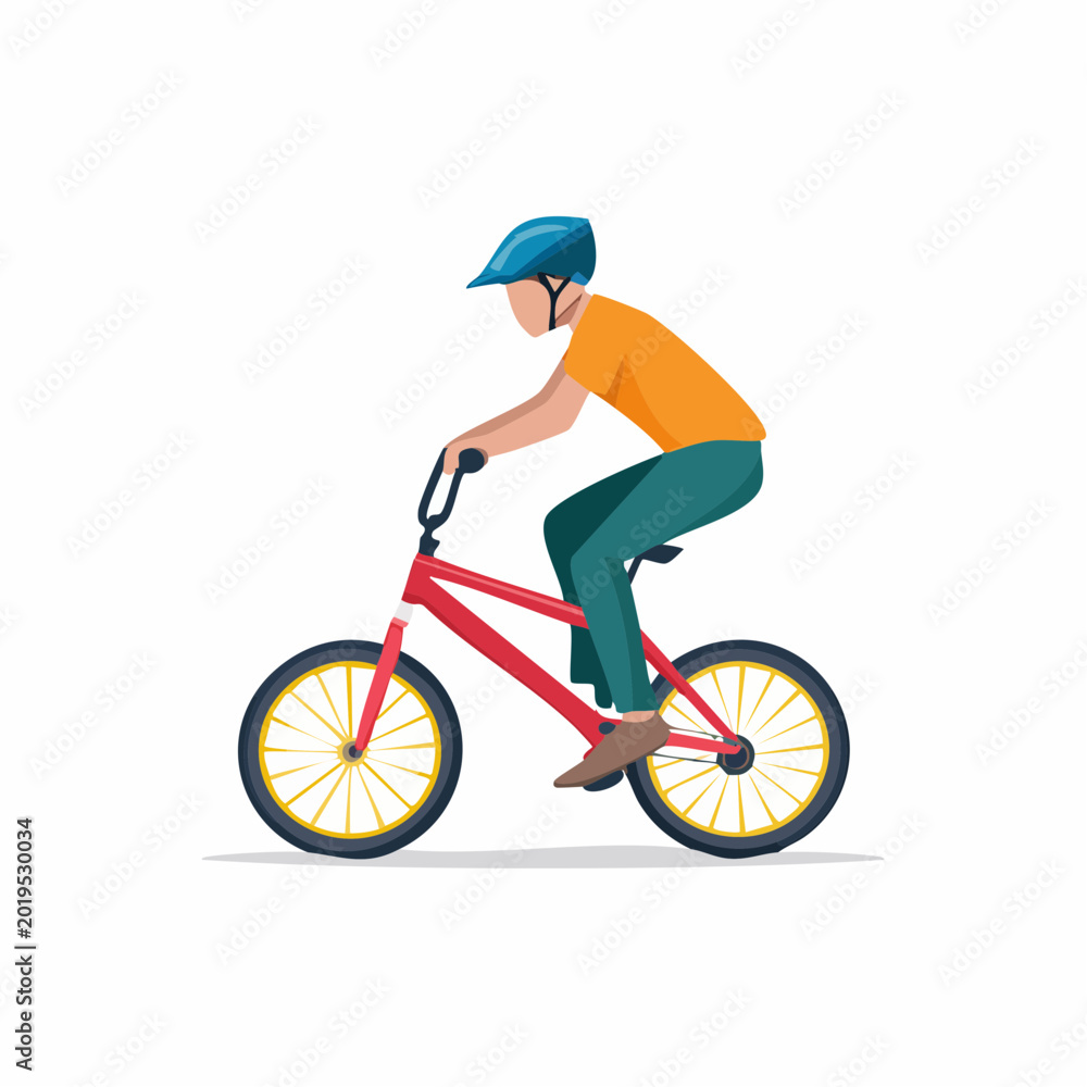 Fototapeta premium Person Riding a Red Bicycle with Blue Helmet