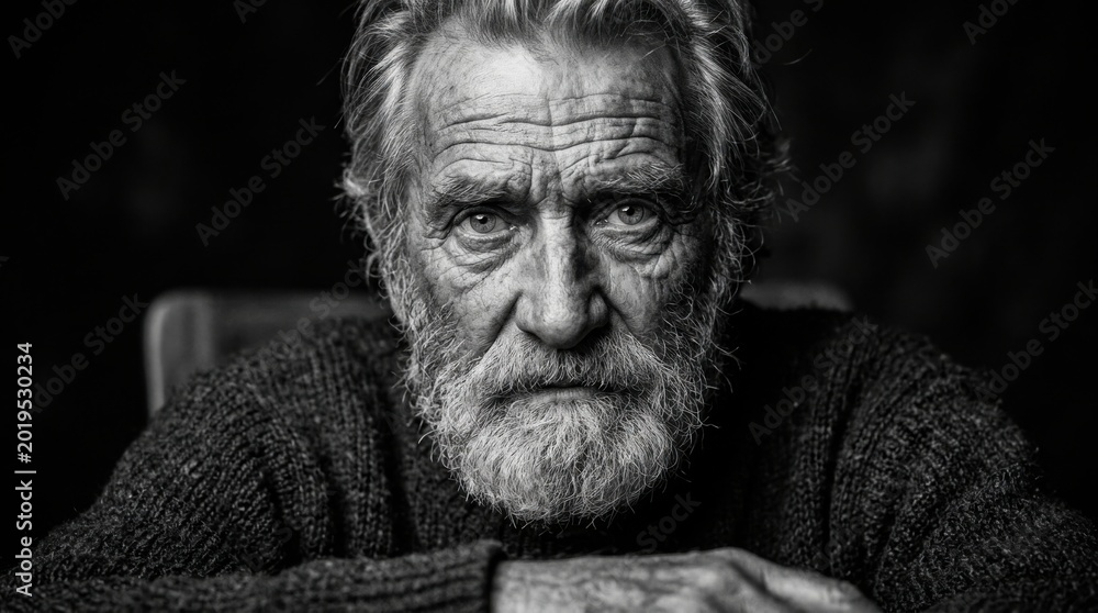 Fototapeta premium Black and White Portrait of a Serious Elderly Man