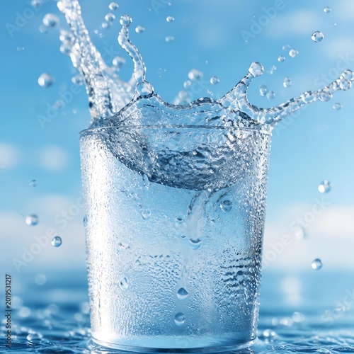 Dynamic Splash of Water in Glass  