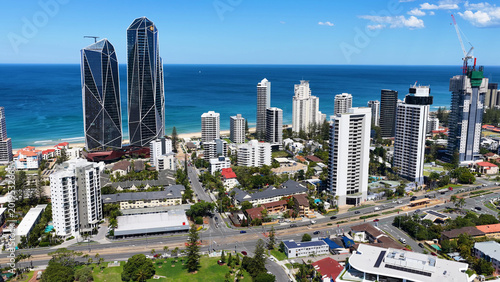 Tableau sur toile Aerial View of Broadbeach Waters Skyline and Gold Coast Oceanfront
