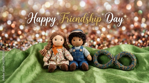 Happy Friendship Day Greeting with Cute Fabric Figures