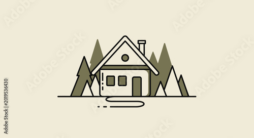 Bild auf Leinwand Simple Line Drawing of a House.
