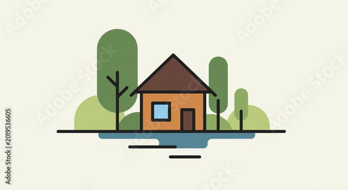 Fotografía Small orange house with brown roof.