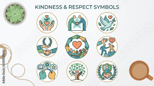 Tableau sur toile Kindness and Respect Symbols Collection.