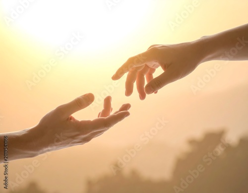 Two Hands Reaching Toward Each Other on Soft Light Background for Connection Concept, Unity Symbolism, Relationship Theme and Minimal Emotional Storytelling Composition