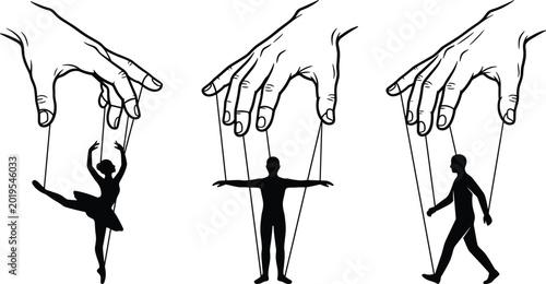 Εκτύπωση καμβά Human puppet manipulation concept with marionette control and psychological infl