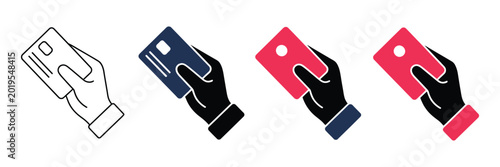 Fotografija Payment card and event ticket in hand icons for fintech app design, online payme