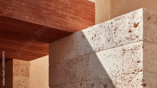 The corner between two walls featuring different textures and materials in warm natural light
