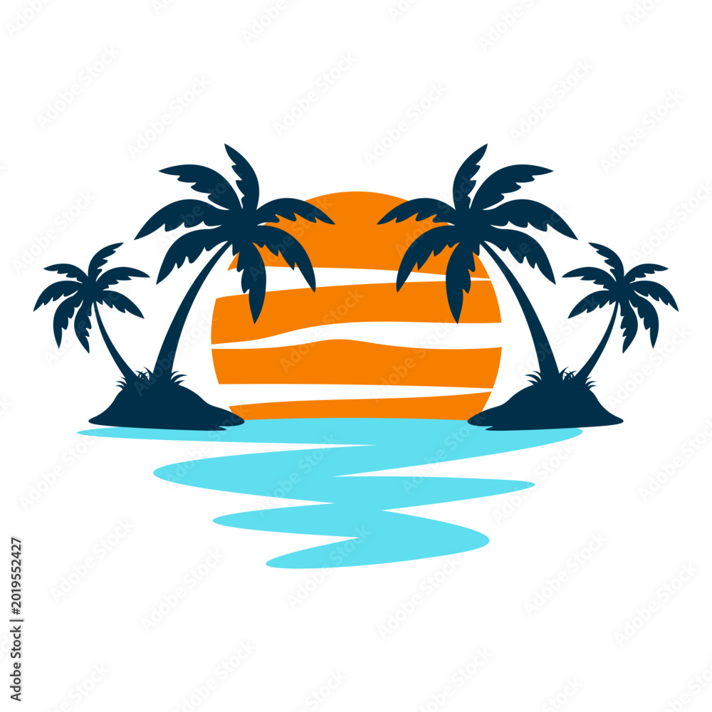 Obraz premium Sunset Beach Palm Icon