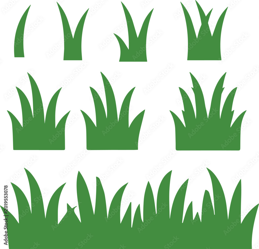 Fototapeta premium Illustrazione vettoriale in stile flat di erba e elementi naturali. Ideale per sfondi, design ecologico, paesaggi, UI e grafiche moderne a tema natura.