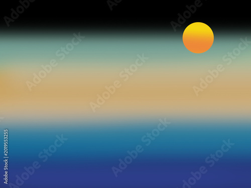 Abstract Gradient Background with a Vibrant Sun and Deep Blue Ocean Horizon at Dusk or Dawn with Subtle Dark Sky Gradient