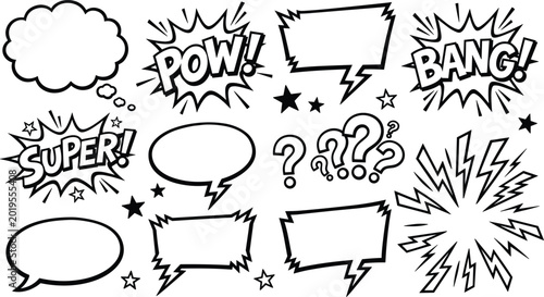 Fotografia Comic speech bubble and explosion collection with pop art cartoon dialog shapes
