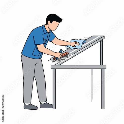 Man cleaning with a blue rag.