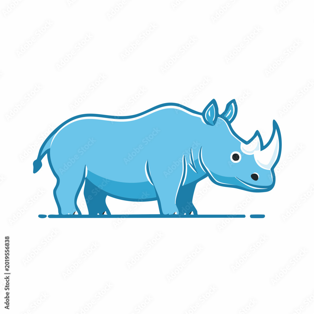 Fototapeta premium Blue Cartoon Rhinoceros Illustration