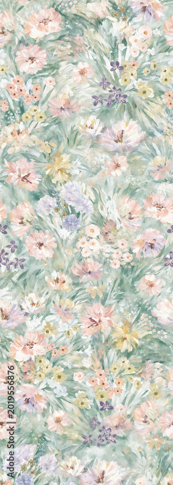 Fototapeta premium Soft Watercolor Floral Patterns in Delicate Pastel Tones for Romantic Design