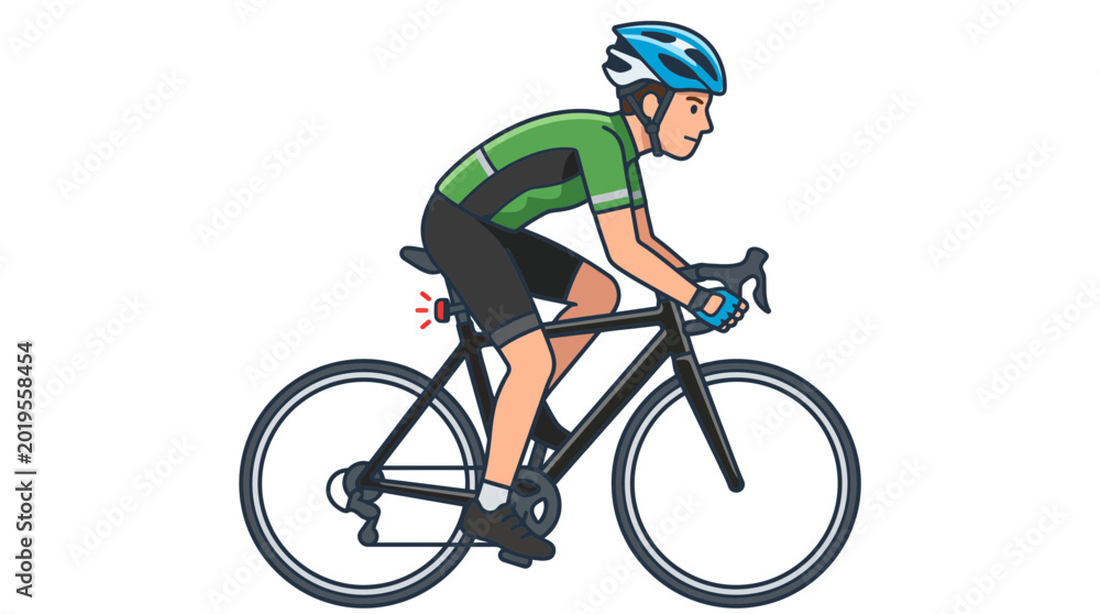 Obraz premium Cyclist Riding Road Bike with Helmet and Cycling Gear, Sporty Illustration