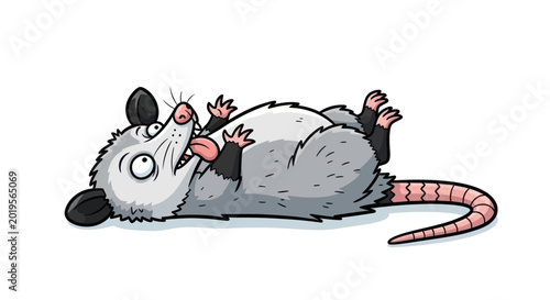 Foto Cartoon Opossum Playing Dead, Funny Animal Illustration