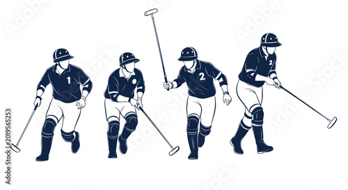 Bild auf Leinwand Polo Players Illustration, Vintage Style, Sport Team, Horse Riding Game