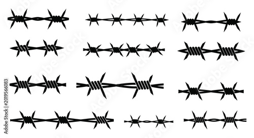 Obraz na płótnie Barbed wire collection black silhouette