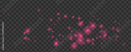 Obraz na plátně Bright pink confetti and glitter dust fall with sparkling flashes of light