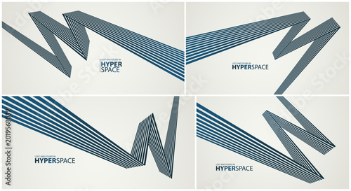 Tablou pe pânză 3D lines in impossible perspective vector minimal abstract background set, force and energy in dynamic motion creative concept, surreal speed