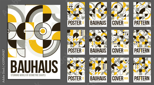 Obraz na plátně Bauhaus covers design, vector set geometric patterns abstract backgrounds collection, design templates for flyers, booklets and advertising, retro construct style graphics