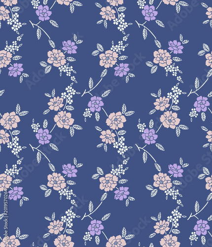 Japanese Sweet Garden Flower Branch Vector Seamless Pattern
