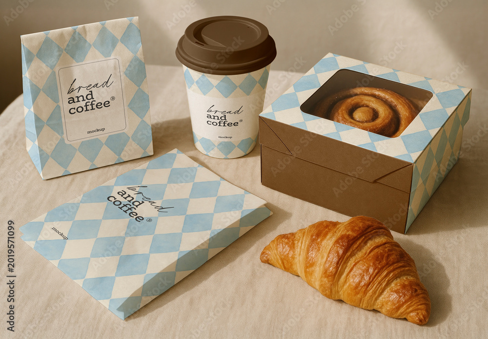 Breakfast Pastry Coffee Packaging Mockup PSD Stock Template | Adobe Stock