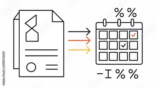 Documents with calendar and percentages.
