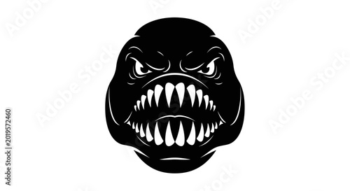 Tableau sur toile Fierce Piranha Face Silhouette with Sharp Teeth and Angry Eyes