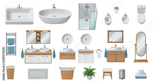 Konstfotografi Collection of modern bathroom fixtures and accessories.