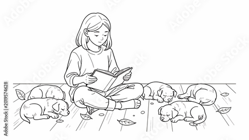 Girl sitting with multiple cute kittens.