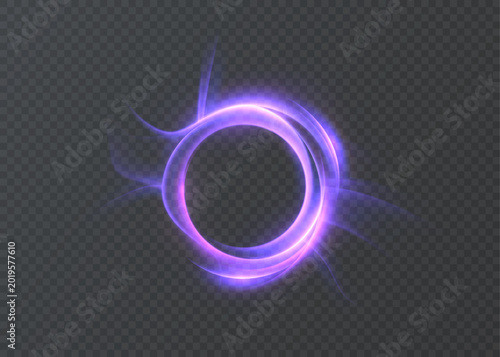 Purple glowing magic portal ring isolated on transparent background. Vector fantasy energy circle for spell effects and mystical designs.