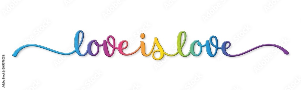 Naklejka premium LOVE IS LOVE colorful brush lettering banner on transparent background